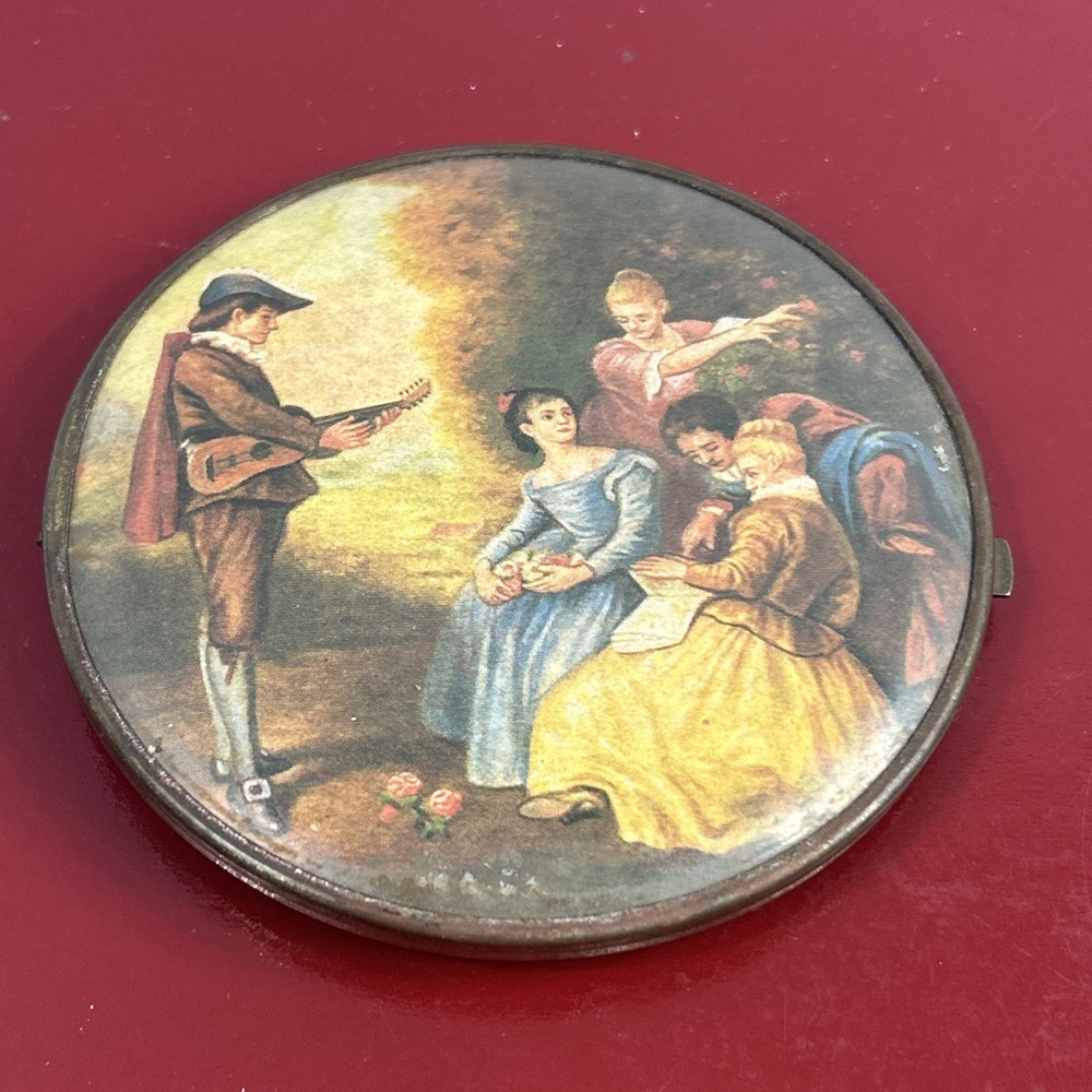 1950s vintage 4in round compact hand mirror art nouveau west germany victorian